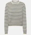 Brunello Cucinelli Cashmere Blend Striped Sweater With Paillette Detail In Brown