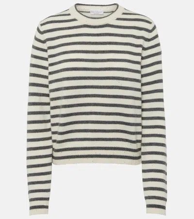 BRUNELLO CUCINELLI STRIPED CASHMERE-BLEND SWEATER
