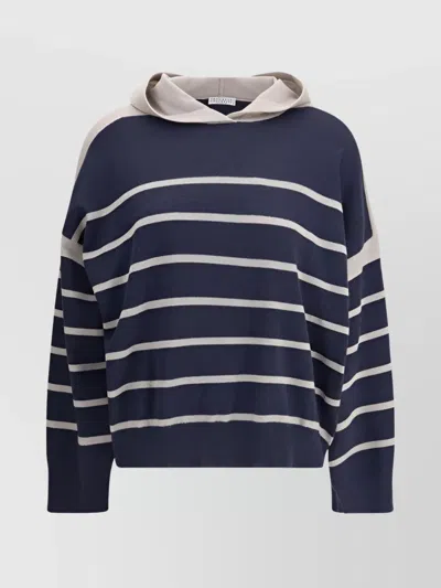 Brunello Cucinelli Striped Cashmere Hooded Sweater