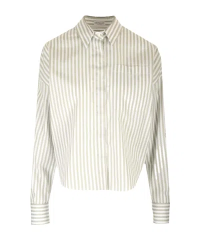 Brunello Cucinelli Striped Chain-embellished Shirt In Gray