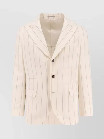 Brunello Cucinelli Striped Cotton And Linen Blend Blazer In White