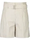 Brunello Cucinelli Women Striped Cotton And Linen Twill Formal Bermuda Shorts With Monili In Brown