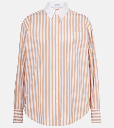 Brunello Cucinelli Striped Cotton And Silk Shirt In White