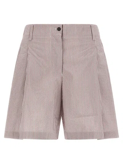 Brunello Cucinelli Striped Cotton Bermuda Shorts In Pink