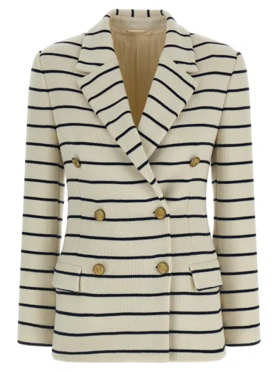 Brunello Cucinelli Striped Cotton Blazer In Gold