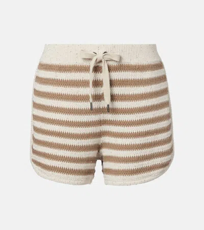 Brunello Cucinelli Striped Cotton Blend Shorts In Green