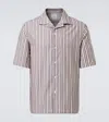 Brunello Cucinelli Striped Cotton Bowling Shirt In Brown