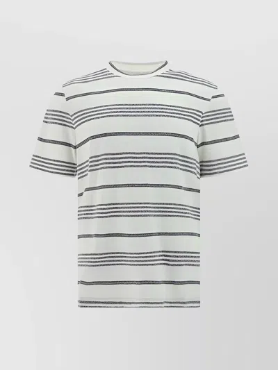 Brunello Cucinelli Striped Cotton Crew Neck T-shirt In White