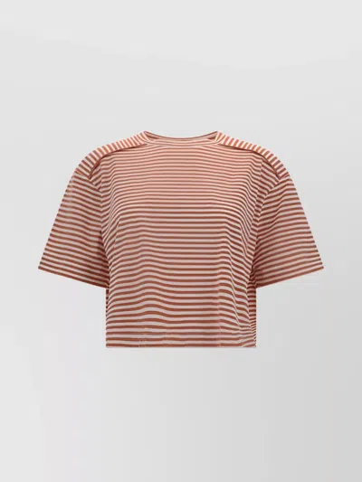 Brunello Cucinelli Striped Cotton Cropped T-shirt In Orange