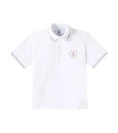 Brunello Cucinelli Kids' Striped Cotton Jersey Polo Shirt In White