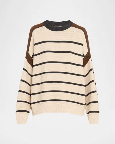 Brunello Cucinelli Striped Cotton Knit Oversized Sweater In Beige