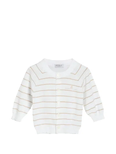 Brunello Cucinelli Striped Cotton Lightweight Baby Bernie Cardigan In White