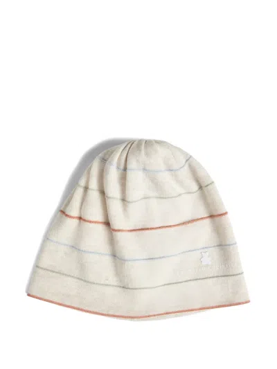 Brunello Cucinelli Striped Cotton Lightweight Knit Baby Bernie Beanie In White