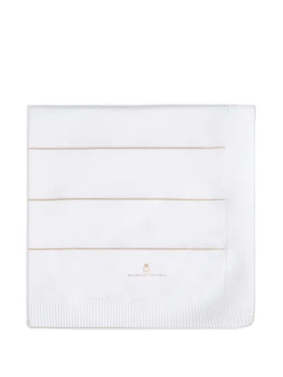 Brunello Cucinelli Kids' Striped Cotton Lightweight Knit Baby Bernie Blanket In White