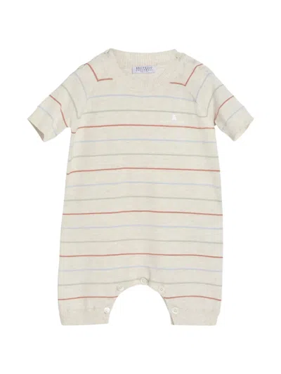 Brunello Cucinelli Striped Cotton Lightweight Knit Baby Bernie Sleepsuit In Neutral