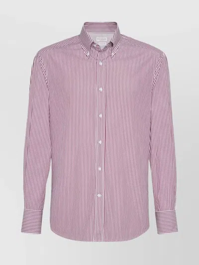BRUNELLO CUCINELLI STRIPED COTTON LONG SLEEVE SHIRT