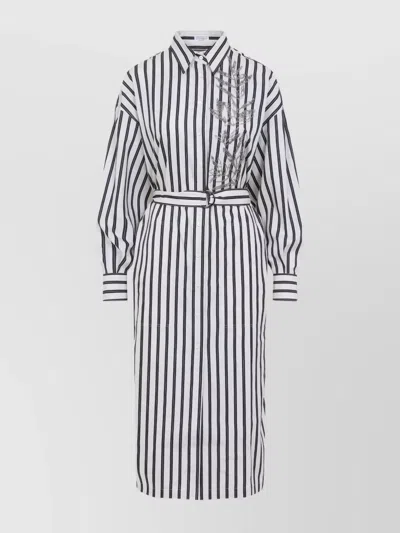 BRUNELLO CUCINELLI STRIPED COTTON MIDI DRESS