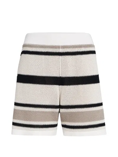 Brunello Cucinelli Striped Cotton Net Knit Shorts In Neutral