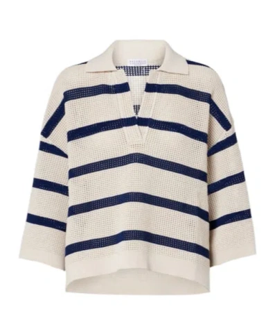 Brunello Cucinelli Striped Cotton Polo Sweater In Pattern