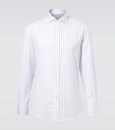 Brunello Cucinelli Striped Cotton Poplin Shirt In White