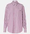 Brunello Cucinelli Striped Cotton Poplin Shirt In Burgundy