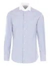 Brunello Cucinelli Striped Cotton Poplin Shirt In Blue