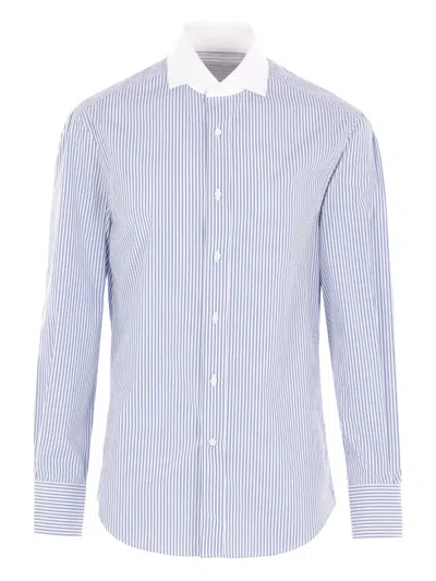 BRUNELLO CUCINELLI STRIPED COTTON POPLIN SHIRT