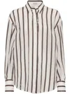 Brunello Cucinelli Sequined Stripe Button Down Gauze Blouse