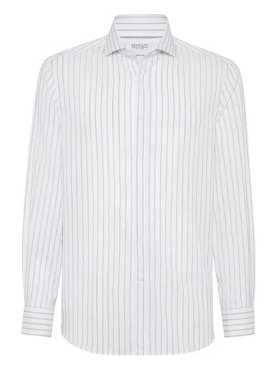 Brunello Cucinelli Striped Cotton Shirt In White