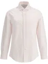 Brunello Cucinelli Striped Cotton Shirt In 粉色