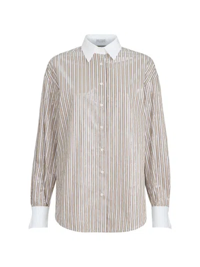 Brunello Cucinelli Striped Cotton Shirt In Black