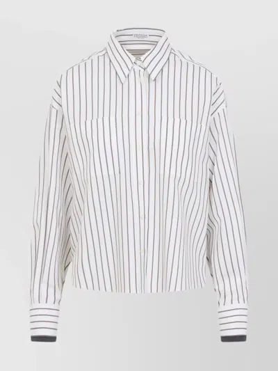 BRUNELLO CUCINELLI STRIPED COTTON SHIRT MONILE DETAIL