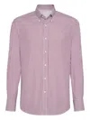 Brunello Cucinelli Men Striped Cotton Shirt In Pink