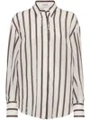 Brunello Cucinelli Sequined Stripe Button Down Gauze Blouse In White