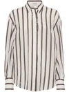 Brunello Cucinelli Sequined Stripe Button Down Gauze Blouse In White