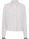 Brunello Cucinelli Long-sleeve Shirt With Vertical Stripes And Contrasting Cuffs In White