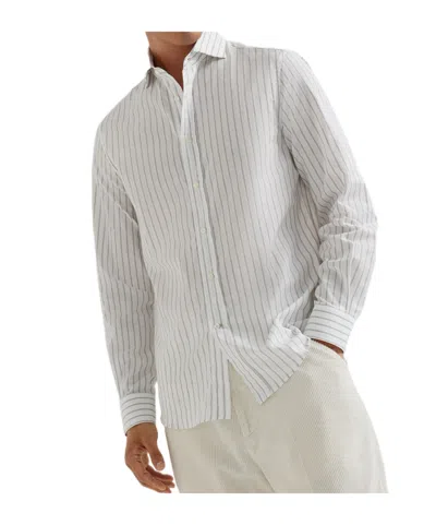 Brunello Cucinelli Striped Cotton Shirt In White
