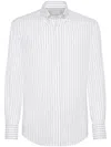 Brunello Cucinelli Striped Poplin Shirt In White