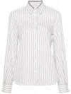 Brunello Cucinelli Long-sleeve Shirt With Vertical Stripes And Contrasting Cuffs In White