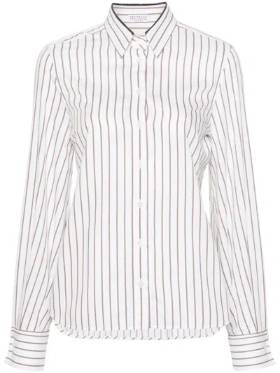 Brunello Cucinelli Striped Cotton Shirt In White