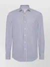 Brunello Cucinelli Striped Cotton Shirt With Button-down Collar In Blue
