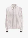 Brunello Cucinelli Striped Cotton Shirt With Monili Detail In Beige