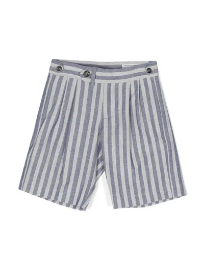 Brunello Cucinelli Kids' Striped Cotton Shorts In Blue
