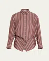 Brunello Cucinelli Striped Cotton-silk Button Down Shirt With Monili Trim