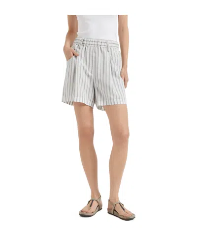 Brunello Cucinelli Striped Cotton-silk Shorts In Neutral