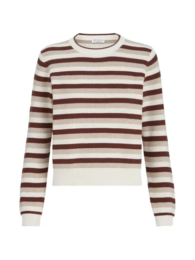 Brunello Cucinelli Striped Cotton Sweater In Multi