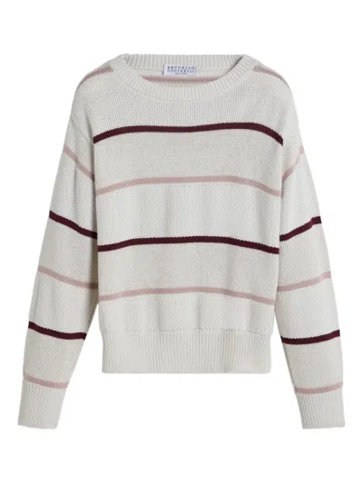Brunello Cucinelli Striped Cotton Sweater In Multi