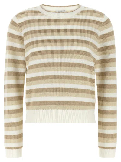Brunello Cucinelli Striped Cotton Sweater In Multi