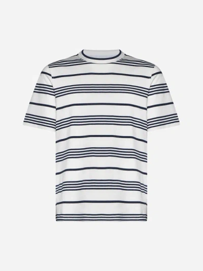 Brunello Cucinelli Striped Cotton T-shirt In Off White,navy