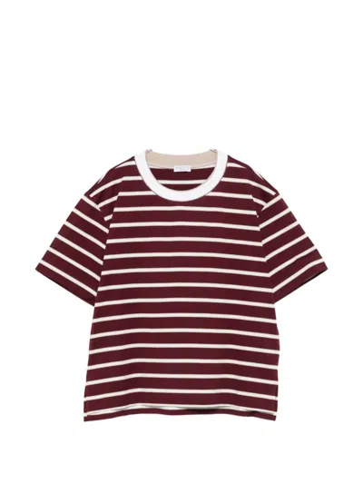 Brunello Cucinelli Short Sleeve Cotton T Shirt Round Neck In Burgundy
